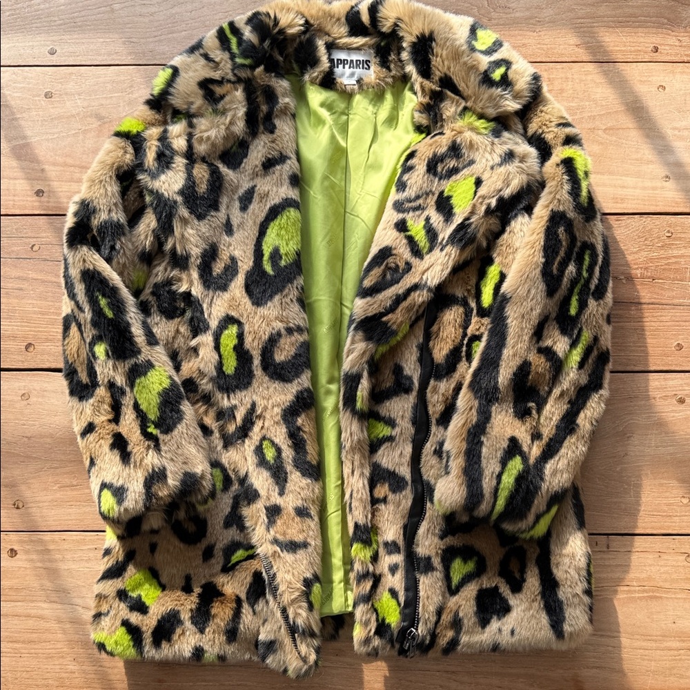Apparis Chloe Faux Fur Leopard Jacket - size small